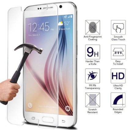 Galaxy S6 Screen Protector Gembonics Samsung Galaxy S6 Tempered Glass Screen Protector with Bubble Free 9H Hardness Touchscreen Accuracy Eye-Protective and Lifetime Hassle-free Warranty