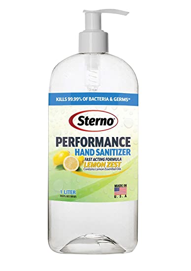 Sterno-20751 70% Alcohol Gel Hand Sanitizer 33.8 fl oz Bottle with Pump, Made in USA - Performance Lemon Zest Fragrance