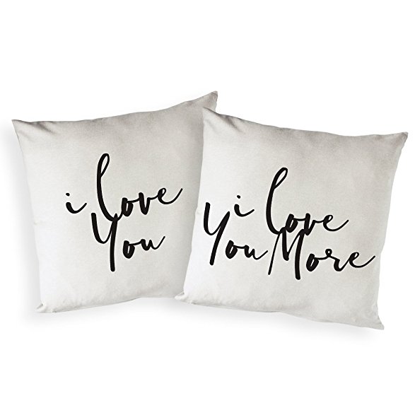 The Cotton & Canvas Co. I Love You and I Love You More Home Decor Pillow Cover, Pillowcase, Cushion Cover and Decorative Throw Pillow Case, 2-Pack (Natural Canvas Color, Not White)