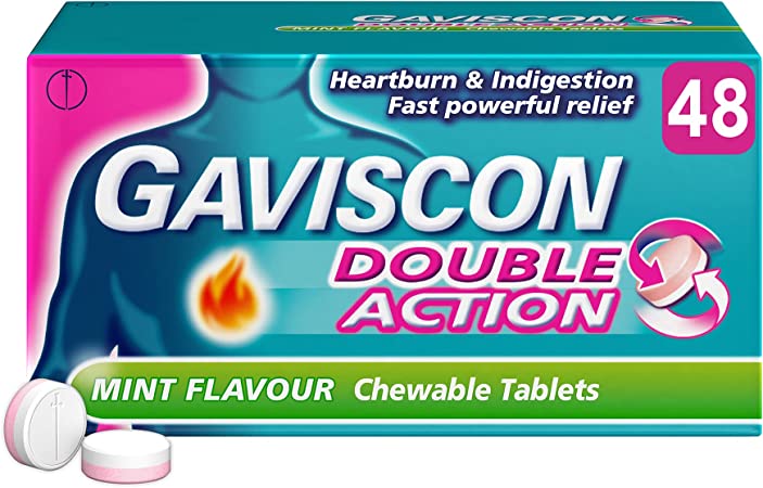 Gaviscon Heartburn and Indigestion Tablets, Double Action, Mint Flavour, Pack of 48