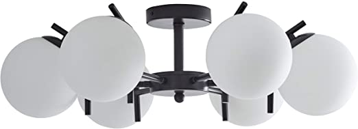 Amazon Brand – Rivet Modern 6 Globe Flush Mount Metal Ceiling Pendant Chandelier Fixture - 26 x 26 x 8 Inches, Matte Black