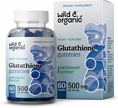 Wild & Organic Glutathione Gummies - Reduced Form, Natural Dietary Supplement for Immune System Function, Antioxidant Support & Internal Cleansing - Vegan, Non-GMO - 500mg, 60 Chewables per Bottle