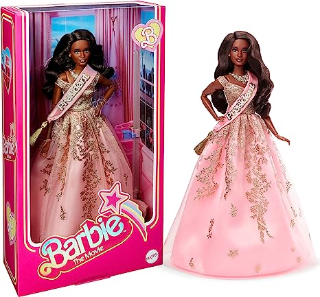 Barbie The Movie Doll, President Barbie Collectible Wearing Shimmery Pink and Gold Dress with Sash