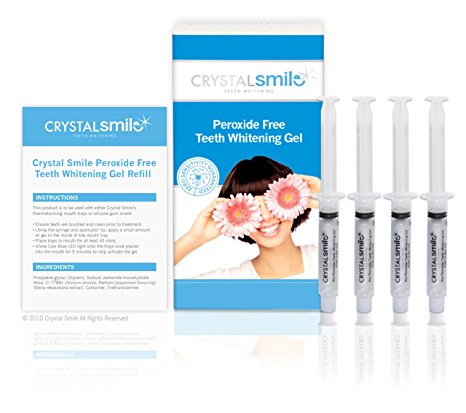 Crystal Smile Advanced Teeth Gel 4 X 10cc. EU & UK Approved. Professional High Grade Peroxide Free Gel used in Dental Practices Worldwide- All Products made in the U.S.A
