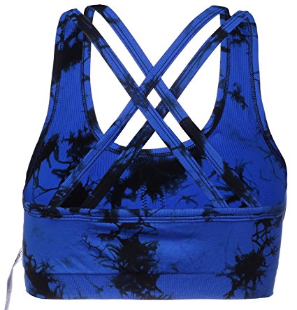 RUNNING GIRL Women’s Yoga Sports Bra Workout Crisscross Strappy Racerback Printed Gym Fitness Bra With Removable Padded