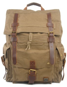 Leaper Vintage Canvas Leather Travel Rucksack Military Backpack