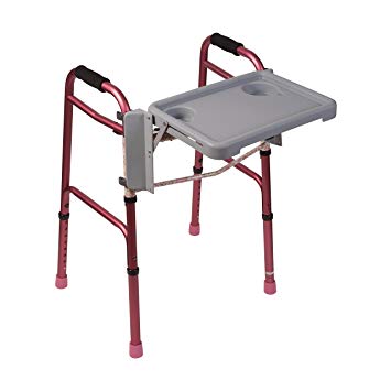Folding Walker Tray - Foldable Walkers Tray Table With Cup Holders, Home Walkers Trays For Seniors and Handicap, Tool Free, Gray