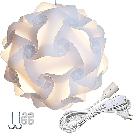 Lightingsky DIY IQ Jigsaw Puzzle Lampshade Ceiling Pendant Lamp Shade Kit with 15 Feet Hanging Light Cord (White, XL-16 inch)