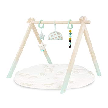 B. toys by Battat – Wooden Baby Play Gym & Mat– Baby Play Mat Gym with 3 Hanging Toys for Newborns