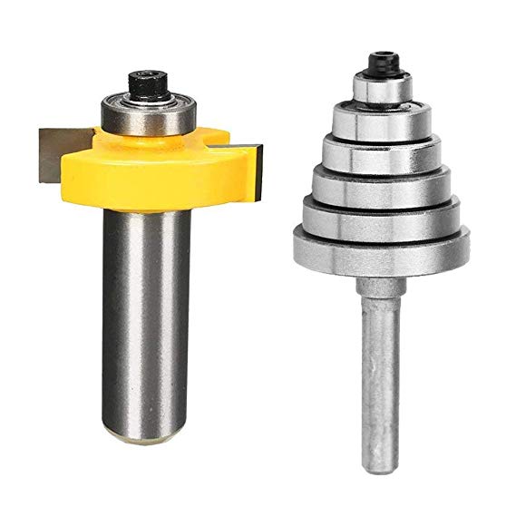 Eyech 1/2-Inch Shank Rabbeting Router Bit with 6 Bearings Set for Multiple Cutting Depths 1/8", 1/4", 5/16", 3/8", 7/16", 1/2"