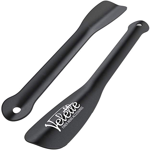 Metal Shoe Horn Long Handle - 11.5" Long Black Shoe Horn for Men, Seniors and Women, 2 Pack, by Velette