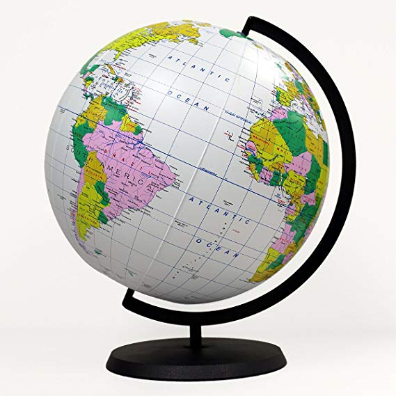 Educational Inflatable Globe Of The World - 12 Inch Blow Up Earth Ball With Stand For Kids - Large Accurate Political Map Desktop Globes - Giant Planet Earth Classroom Learning Toys For Children
