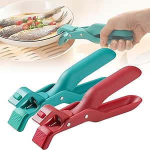 Multi-Function Anti-Scald Bowl Clip, Hot Bowl Dish Plate Gripper Clips Tongs Clamp Holder, Kitchen Silicone Anti Slip Clip (Red Green), 6.2in