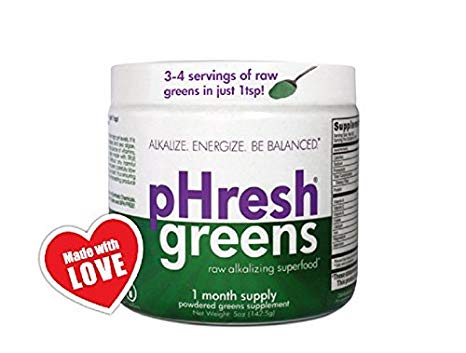 pHresh greens Organic Raw Alkalizing Superfood Greens Powder - 1 Month Supply | Gluten-Free | Natural Enzymes | Raw Nutrients | Approved for Intermittent Fasting and Keto Diets | Spirulina, Chlorella, Wheat Grass, Barley Grass, Kale and Much More | 5 ounces