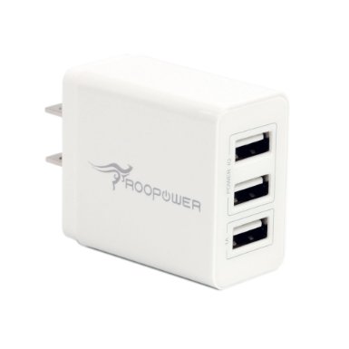 USB Charger, Roopower 20W/4A 3-Port Wall Charger Travel Charger Power Adapter for Apple iPad Pro/Air/2/3, iPad Mini; iPhone 6 6S Plus 5s 5c 5; Samsung Galaxy S7 S6 Edge  S5/4, Note5/4 and More (White)