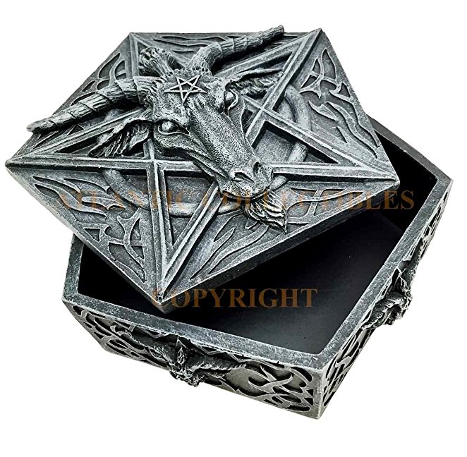 Knights Templar Pentagram Sabbatic Goat Baphomet Satan Faux Stone Jewelry Box