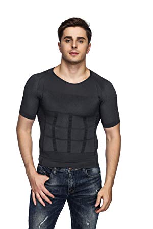 Odoland Men's Body Shaper Slimming Shirt Tummy Waist Vest Lose Weight Shirt, Men's Elastic Sculpting Vest Thermal Compression Base Layer Slim Compression Muscle Tank Shapewear Men