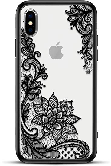 Apple iPhone Xs MAX Slim Fit Phone Case for Girls Women with Cute Black Flowers Design - Ultra Thin Matte Hard Plastic Case Cover and Protective Hybrid Rubber Bumper - Cool Floral Pattern