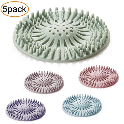 5 Pack Hair Catcher Hair Stopper Shower Drain Covers for Bathroom Bathtub and Kitchen - Rubber Sink Strainer Silicone Filter Home Drain Cover
