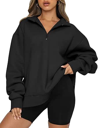 Trendy Queen Womens Oversized Sweatshirts Hoodies Half Zip Pullover Fall Fashion Outfits 2024 Y2k Clothes