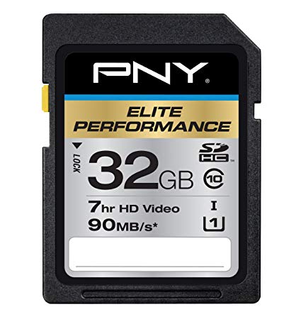 PNY Elite Performance 32GB High Speed SDHC Class 10 UHS-I, U1 Up to 90MB/sec Flash Card - P-SDH32U1H-GE