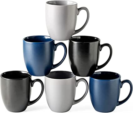 AmorArc 16oz Coffee Mugs Set of 6, Large Ceramic Coffee Mugs for Man, Woman, Dad, Mom, Modern Coffee Mugs Set with handle for Tea/Latte/Cappuccino/Milk/Cocoa. Dishwasher&Microwave Safe, Multi