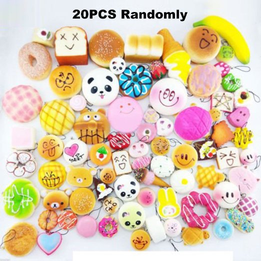 Random 20pcs Jumbo Medium Mini Soft Squishy Cake/Panda/Bread/Buns Phone Straps