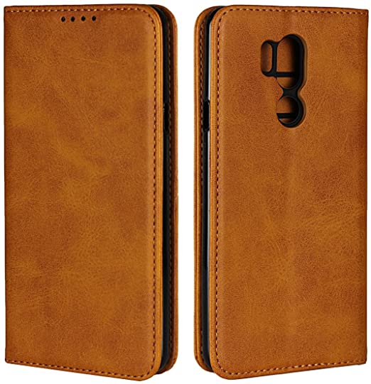 LG G7 Cases Zouzt Cover Book Design Magnetic Closure Cowhide Texture Premium Leather Folio Flip Wallet Cases with Kickstand Feature & Card Slots/Cash Compartment for LG G7 - Brown