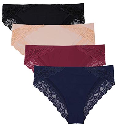 ATTRACO Women's Bikini Lace Panties Lingerie Hipster Briefs Underwear 4 Pack