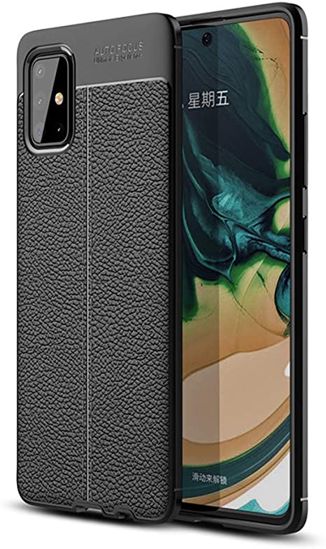 Galaxy A71 5G Case, Silicone Leather[Slim Thin] Flexible TPU Protective Case Shock Absorption Carbon Fiber Cover for Samsung Galaxy A71 5G Case (Black)