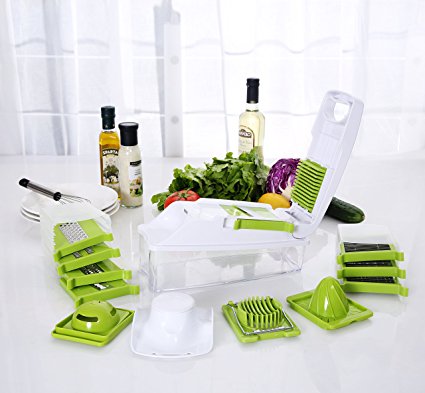 ISSIKI Kitchen Mandoline Slicer Multipurpose Manual Fruit and Vegetable Chopper with interchangeable Stainless Steel Blades, Graters, and Cutters