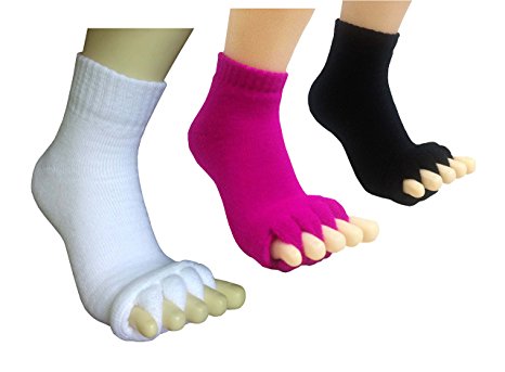 Toe Separator Women Foot Alignment Socks Yoga GYM Massage Toeless Relieve Pain 3 Pack