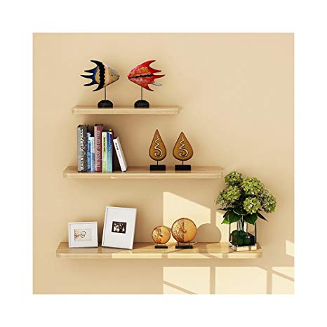 WUDENHOM Floating Storage Shelves Wood, Holiday Decor Set of 3 Wall Mounted Long Hanging Shelf for Living Room Bathroom Kitchen Office Paper Seasoning Décor(Light Walnut,11.8/15.7/19.7Inch Long)