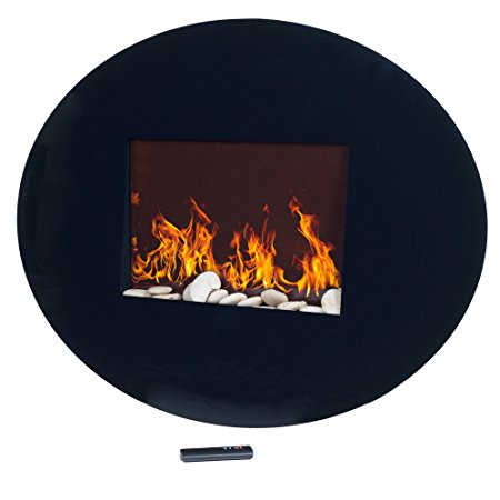 Northwest 80-EF456S Black Oval Glass Electric Fireplace with Wall Mount