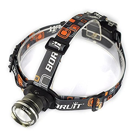 Welltop® CREE XM-L XML Adjustable Beam Headlamps T6 LED 1800Lm Zoom Headlight Flashlight Head Lamp Torch Head Light Aluminum alloy casing for Hunting Camping Fishing Hiking Cycling (Grey)