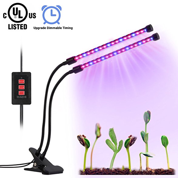 Led Grow Light, Dual-lamp Plant Grow Lights Bulbs Timing Function(3H/6H/12H), 4 Dimmable Levels, USB Charger, UL Certified, Adjustable Gooseneck Indoor Plants Hydroponics Tent Herbs Potted [Upgrade]