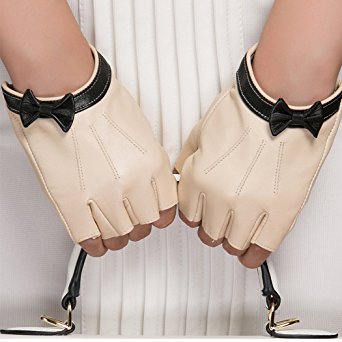 Magelier Women's Genuine Nappa Leather Fingerless Motorcycle Fashion Driving Gloves