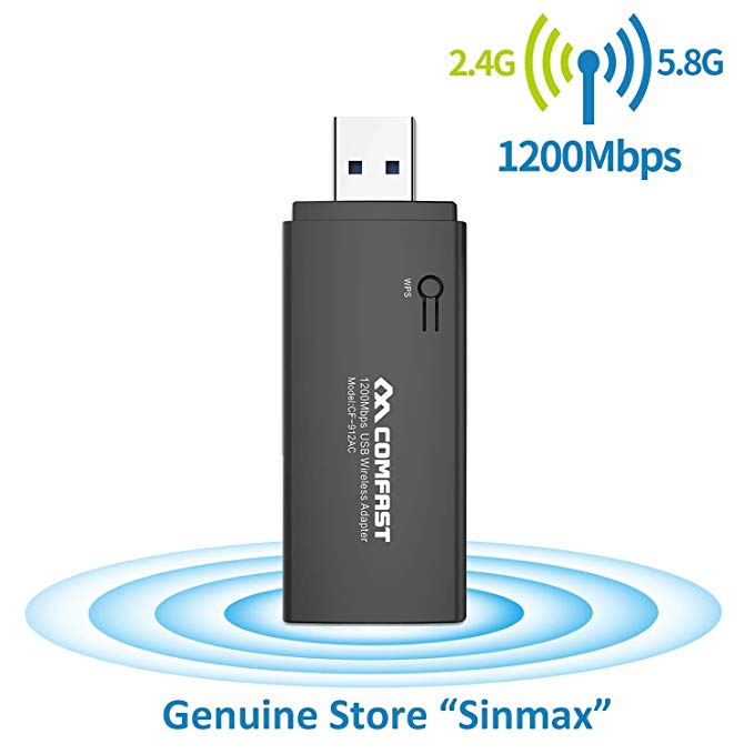 Wifi Adapter COMFAST [Updated Version] 1200Mbps USB 3.0 WiFi Dongle Dual Band 2.4GHz/5.8GHz Wireless Network Card Wlan USB Stick for PC Desktop Laptop, Support Windows XP/Vista/7/8/8.1/10, MacOS 10.6-10.15