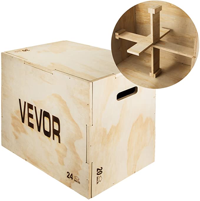 VEVOR 30x20x24” Wood Plyo Box 441LB Capacity Exercise Box Plyometric Jump Box with Internal Cross Bracing Plyo Box for Crossfit Training Plyometric Boxes for MMA or Plyometric Agility