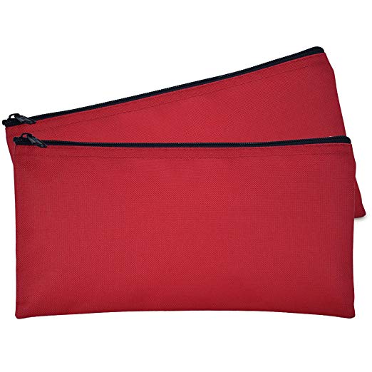 DALIX Bank Bags Money Pouch Secur Deposit Utility Zipper Coin Bag Red 2 Pack