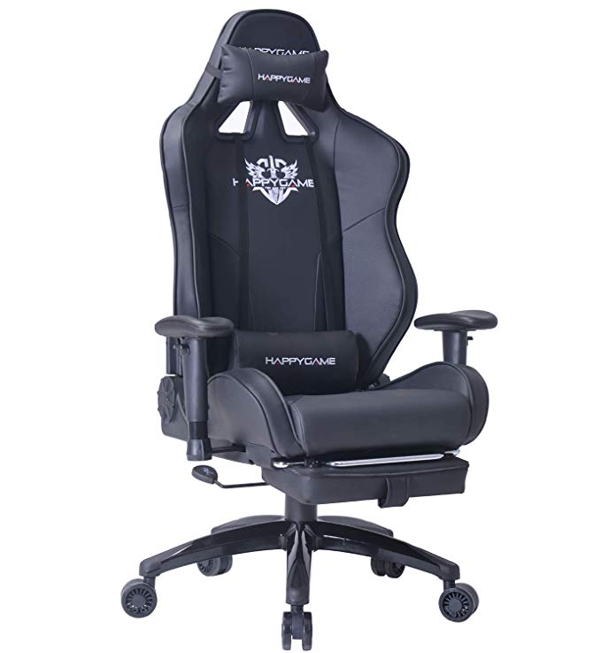 HAPPYGAME High-Back Large Size Gaming Chair with Footrest Computer Swivel Office Chair - OS7702 (Black)