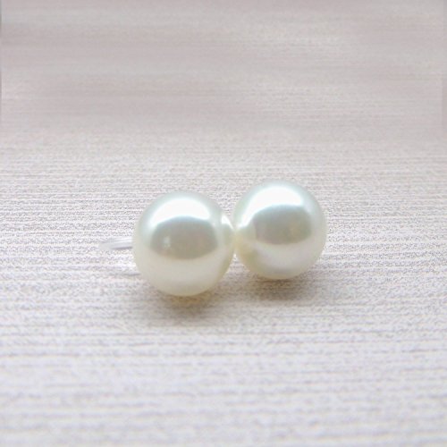 Invisible Clip On Earrings 10mm Round Simulated Shell Pearl for Non-Pierced Ears, White