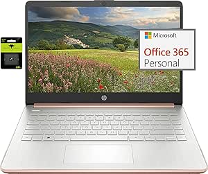 HP Newest 14" Ultral Light Laptop for Students and Business, Intel Quad-Core N4120, 8GB RAM, 128GB Storage(64GB eMMC 64GB Ghost Manta SD), 1 Year Office 365, Webcam, HDMI, WiFi, USB-A&C, Win 11 S