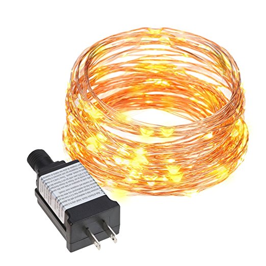 Tomshine Starry Copper Wire String Light 10M/33FT 100LEDs  Bendable Flexible Warm White Flashing Light Strip Holiday Festival Decorations with UL Listed Power Adapter