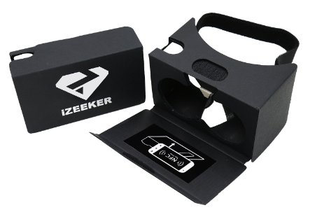 iZEEKER VR Kit -Google Cardboard V203D GlassesTV Movies- Compatible with iPhone and Android Smartphones up to 6 inches Screen Sizewith Head Strap Nose Pad and NFCblack