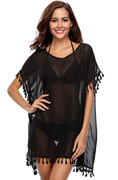 ATTRACO Women's Swimsuit Cover up Chiffon Tassel Bikini Coverup Beachwear