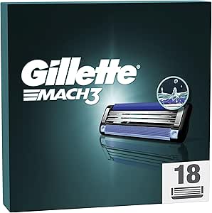 Gillette Mach3 Recambio Para Maquinillas De Afeitar Para Hombre De 3 Hojas, 18 Recambios Para Máquina De Afeitar, Hojas Más Resistentes Que El Acero