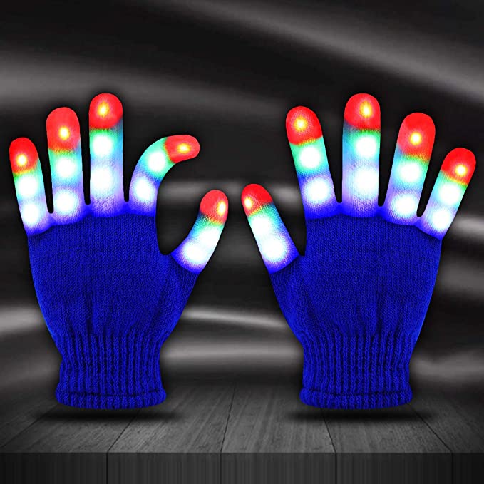 Jofan Light Up Gloves LED Gloves Rave Cool Toys Gifts for Kids Teens Boys Girls Christmas Stocking Stuffers Party Favors (Ages 10-16, Blue)
