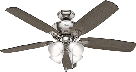 Hunter Fan Company 53216 Amberlin Indoor Ceiling Fan with LED Light and Pull Chain Control, 52", Brushed Nickel