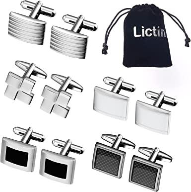 Lictin Men's Cufflinks Cuff Links for Men, Stainless Steel Tuxedo Shirt Cuff Links Set, Men’s Jewelry or Accessories for Business, Wedding, 5 Pairs